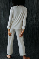 White maternity pyjama set from Hawkins and Human – luxury sleepwear for pregnancy and beyond